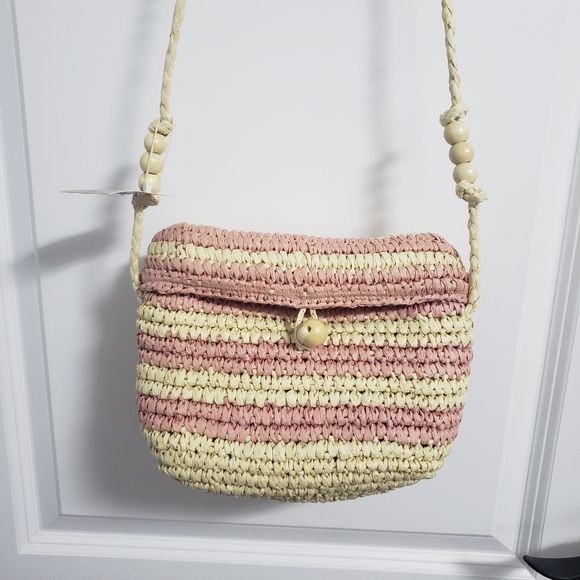 ZARA Pink Cream Straw Crossbody Shoulder Bag - Picture 2 of 9